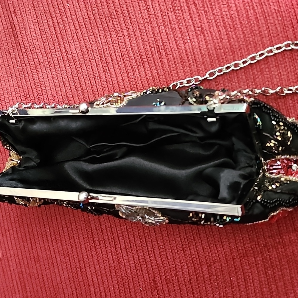 Vintage Beaded Evening Clutch Purse | Multicolour Beads | Silver Chain Strap - Picture 3 of 4